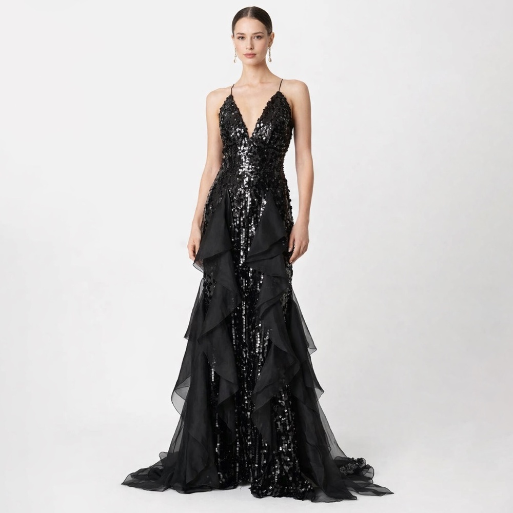 Carolina Herrera  - Sequin Strap Ruffle‎ Detail Gown